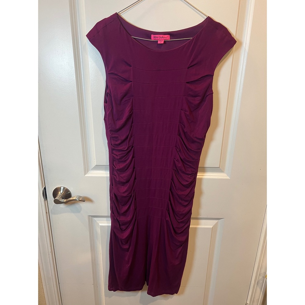 Betsey Johnson Womens Sheath Dress Ruched Side Detail Purple Size 12